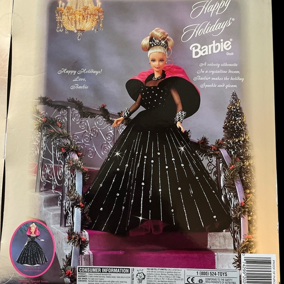 Vintage 1998 Happy Holidays Barbie with Pink and Black Dress New in Box - Picture 6 of 6